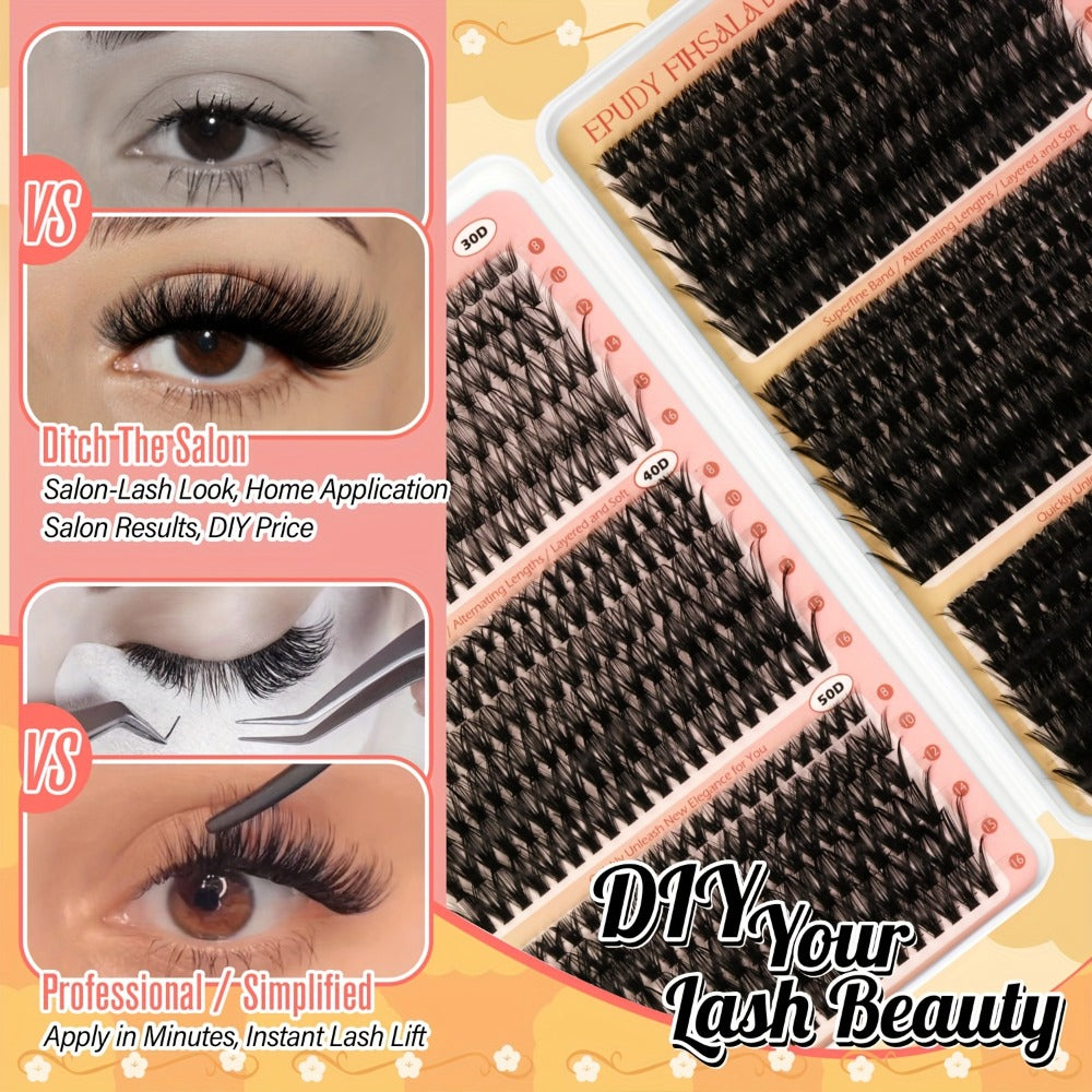708Pcs Mixed Density Lash Clusters Kit 8-16mm 30D-100D Mega Volume with Glue Tweezers & Brush – Soft Reusable DIY Cluster Lashes for Natural to Dramatic Salon-Style Eye Makeup at H - product image 7