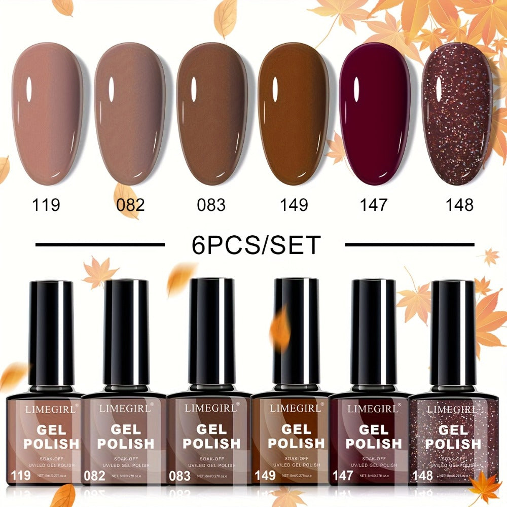 Soak-Off Gel Nail Polish Set 6pcs Hypoallergenic - Fall & Winter Glitter and Solid Colors UV LED Long-Lasting Toxin-Free DIY Nail Art Kit for Women, Home Manicure, Christmas Gift f - product image 10