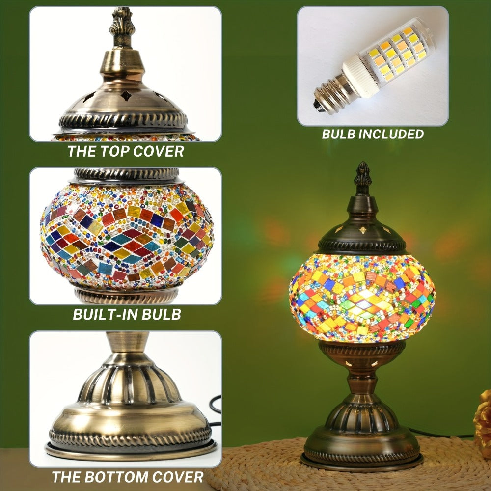 Mosaic Table Lamp Handcrafted Turkish Glass Bedside Lamp 3-Color Dimmable with Metal Base Bulb Included - product image 8