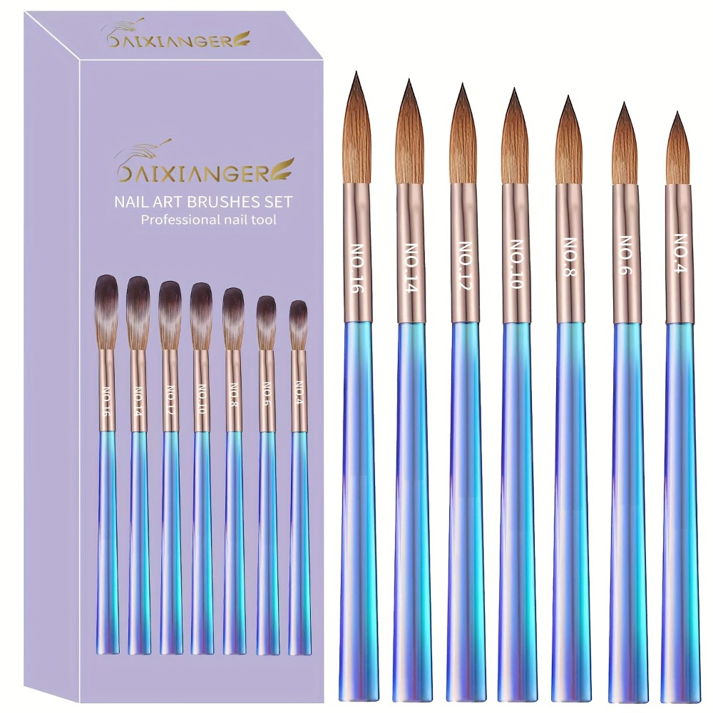 Nail Art Brush Set 7Pcs Aurora Blue Handle – Professional Acrylic Gel UV Nail Painting Brushes for Sculpting Dotting Liner Drawing & Extension Building, Formaldehyde-Free Bristles  - product image 8