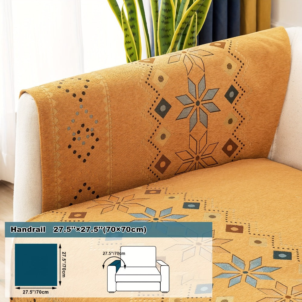 Bohemian Chenille Sofa Cover | Geometric Print Non-Slip Couch Slipcover, Thick Plush Boho Style, 1 to 4 Seat, Armrest & Backrest, Machine Washable, Sectional Sofa Protector - product image 31