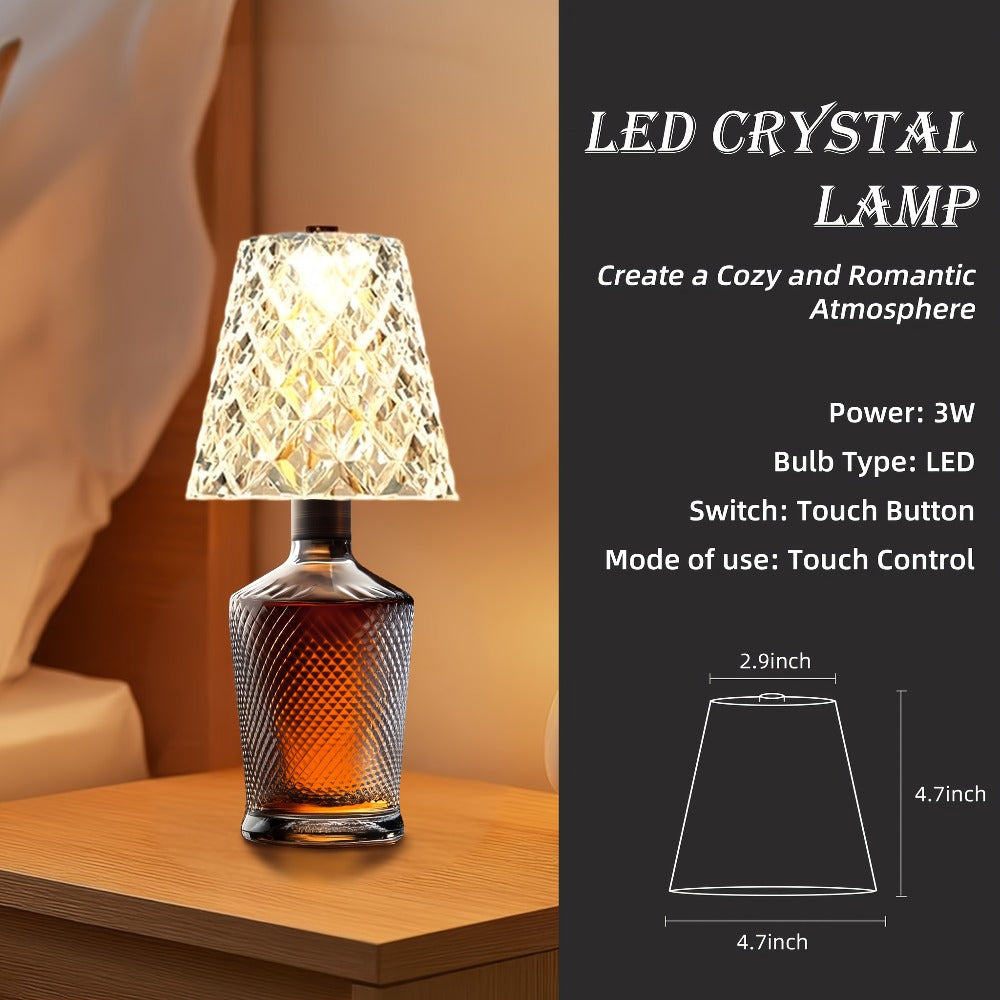 Wireless Wine Bottle Lamp – USB Rechargeable Acrylic Crystal Shade, 3-Color Touch Control Smooth Dimming, 2000mAh Cordless Bottle Light for Bar Decor, Home, Kitchen, Party & Table  - product image 2