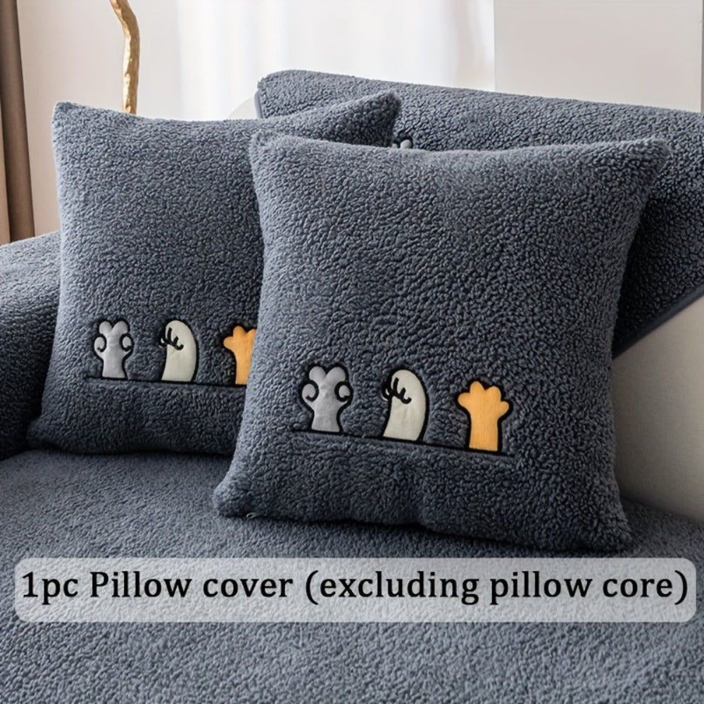 Plush Shearling Sofa Cover Non-Slip Pet-Friendly Couch Protector Animal Bone Embroidery Soft Warm for Living Room Bedroom Office 2 3 4 Seater - product image 11