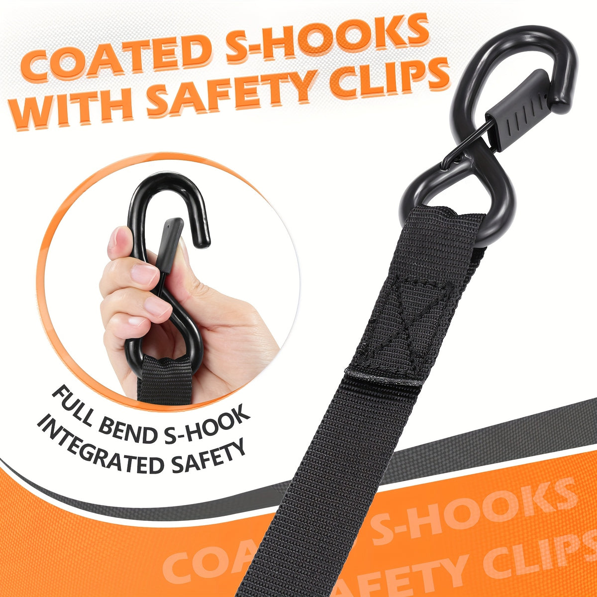 4pcs Retractable Ratchet Straps, 2pcs 10 Feet Heavy Duty Auto Self Retracting Tie Down Straps - Cargo Straps For Truck, Cargo Trailer, Motorcycle, Moving - product image 10