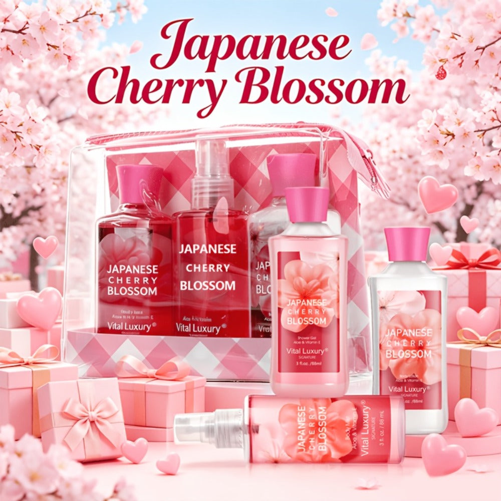 Bath Body Care Gift Set Shower Gel Body Lotion Body Mist Aloe Vera Vitamin E Glycerin Deep Moisturizing Fragrance Set for Women Cherry Blossom Lavender Vanilla Coconut All Skin Typ - product image