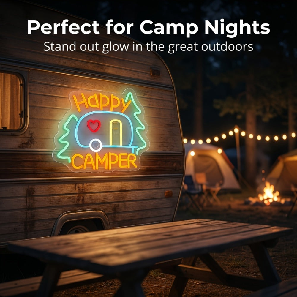 Happy Campers Neon Sign LED Wall Light | Illuminated RV Camper Decor Sign for Campsite Bedroom Man Cave Bar Party Polychrome Glowing Gift for Campers - product image 4