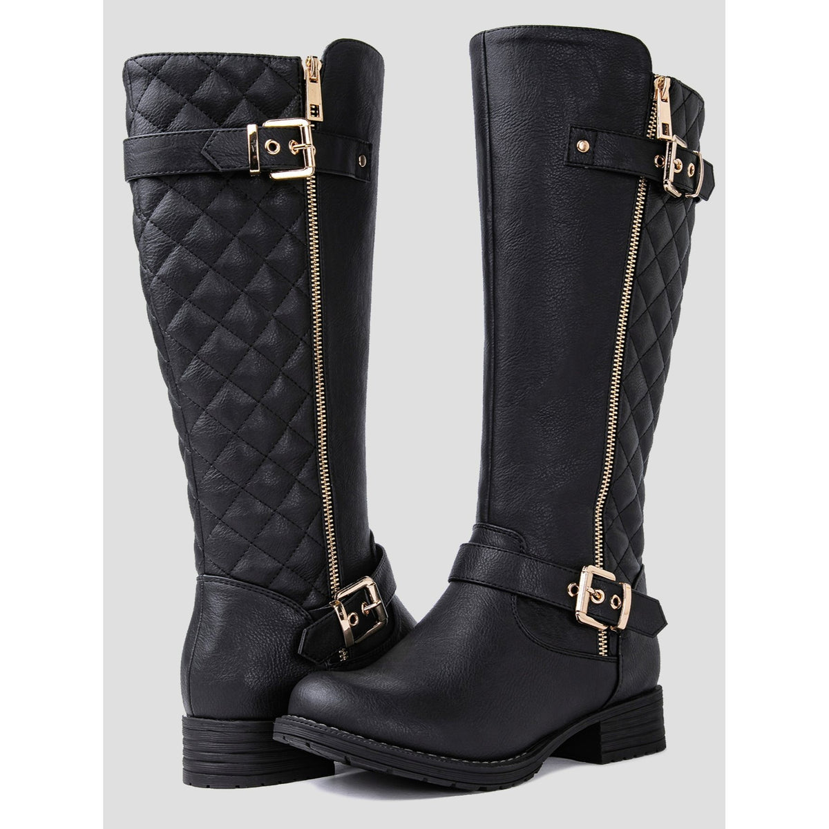 Women's Grey Quilted Knee-High Fall Winter Fashion Riding Boots 9M