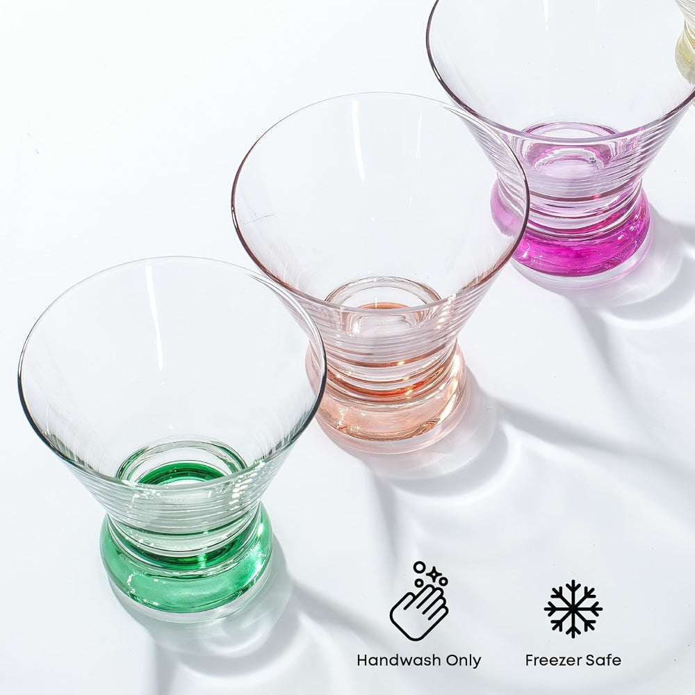 Stemless Martini Glasses Set of 6 – 8oz Colored Cocktail Glasses, Margarita Bar Dessert Glassware with Gradient Color Base, Espresso Martini Manhattan Party Glasses, Gift for Her - product image 6