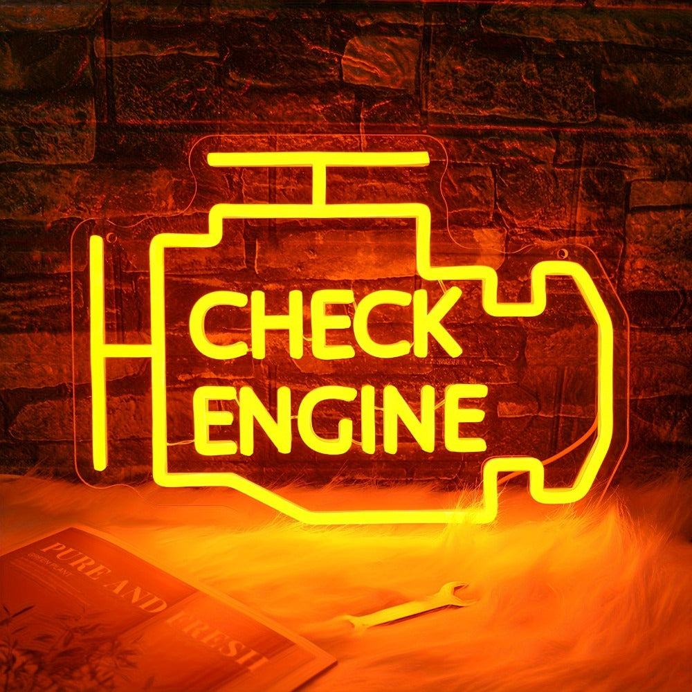 Check Engine Neon Sign – LED Dimmable USB Powered Neon Light for Garage Wall Decor, Car Repair Shop, Workshop, Man Cave, Game Room, Bedroom & Car Party Decorations (Yellow / Multi- - product image