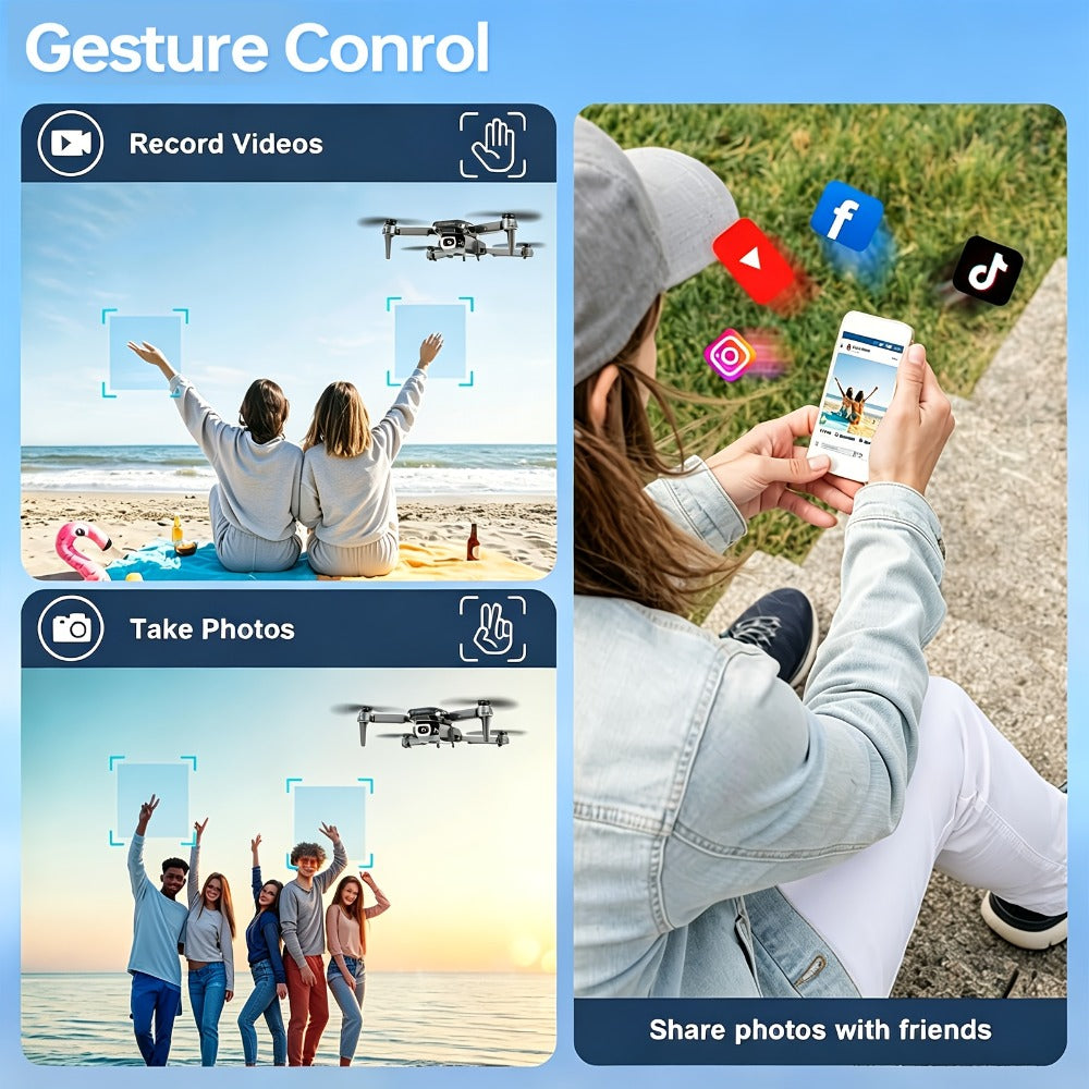 Beginner Vlogging Aerial Photography Quadcopter Gift for Kids Teens Adults | Foldable HD Camera Drone Free Storage Bag USB-C Charging 3D Flips Single or Dual - product image 9