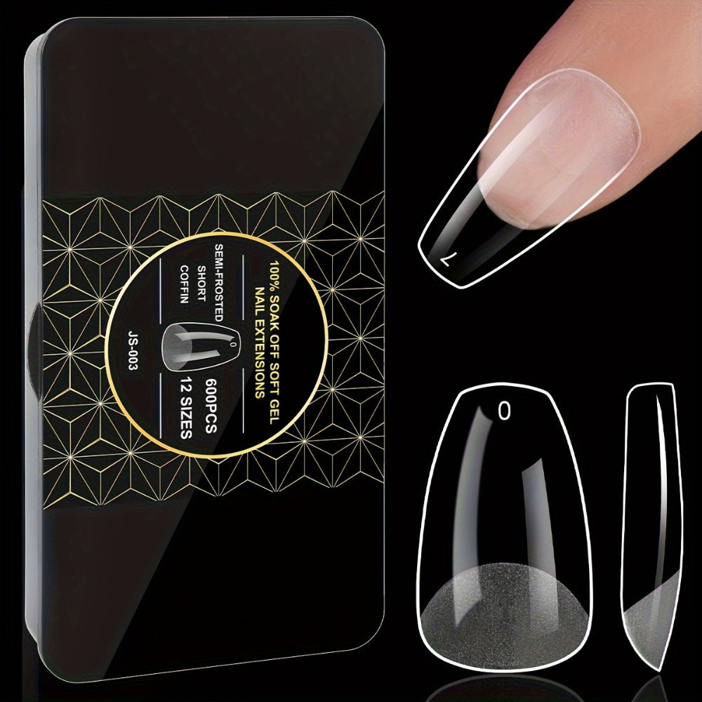 Gel Nail Tips 600 Pieces Clear Crystal Full Cover Nail Extensions – Almond Oval Coffin Stiletto Square Short Medium Long Soft Gel False Nails for Salon & DIY Nail Art Women - product image 14