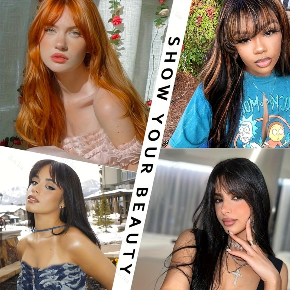 Curtain Bangs Lace Front Wig Synthetic Glueless 26 Inch Long Straight Pre-Bleached Realistic Scalp Natural Hairline 5 Colors Daily Wear Women - product image 11