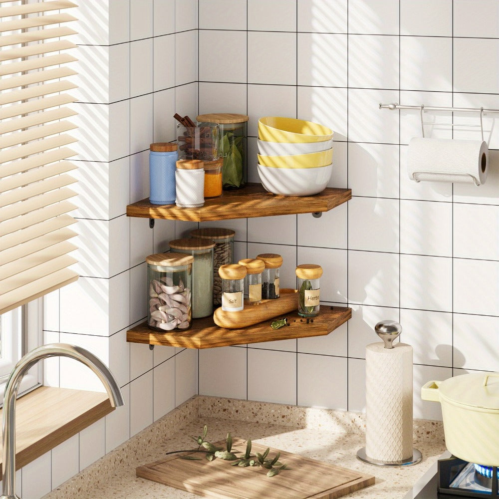 Floating Corner Wall Shelf 5-Sided Wall Mounted Storage Rack - Modern Display Unit for Bathroom, Kitchen, Bedroom & Living Room - Set of 2, 4 or 6 in Brown, Black or White - product image 7
