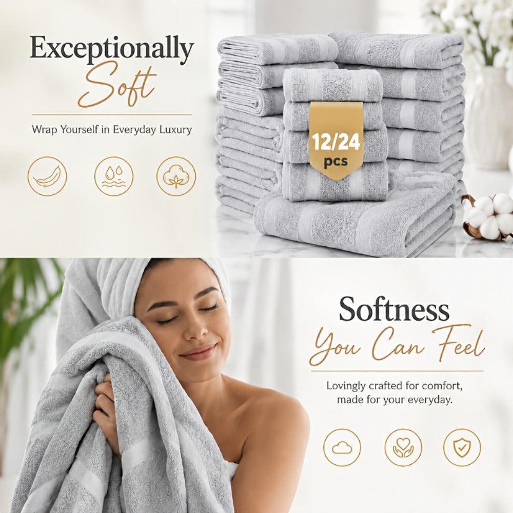 Luxury Towel Set 12 or 24 Piece Hotel Quality Cotton - Highly Absorbent Quick Dry Thick Bath Towels Hand Towels Washcloths | 7 Colors | Hotel Spa Gym Home Bathroom Essentials Gift  - product image 6