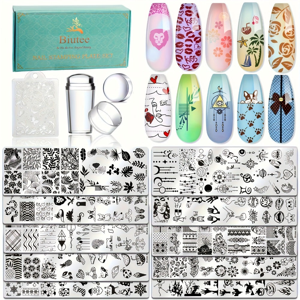 Nail Stamping Plates Set with Stamper & Scraper - Stainless Steel Nail Art Stamp Kit for Beginners & Pros, 14/15/26pcs Holiday Manicure Design Bundle, Christmas Birthday Gift - product image