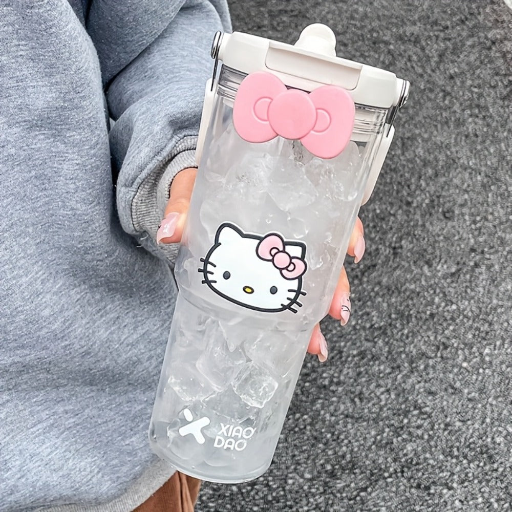 Hello Kitty Water Bottle with Straw 30 Oz – Large Capacity Cartoon Tumbler for Women & Girls – Portable Outdoor Sports Cup with Bow & Sticker – Cute Kawaii Plastic Drinkware Gift - product image