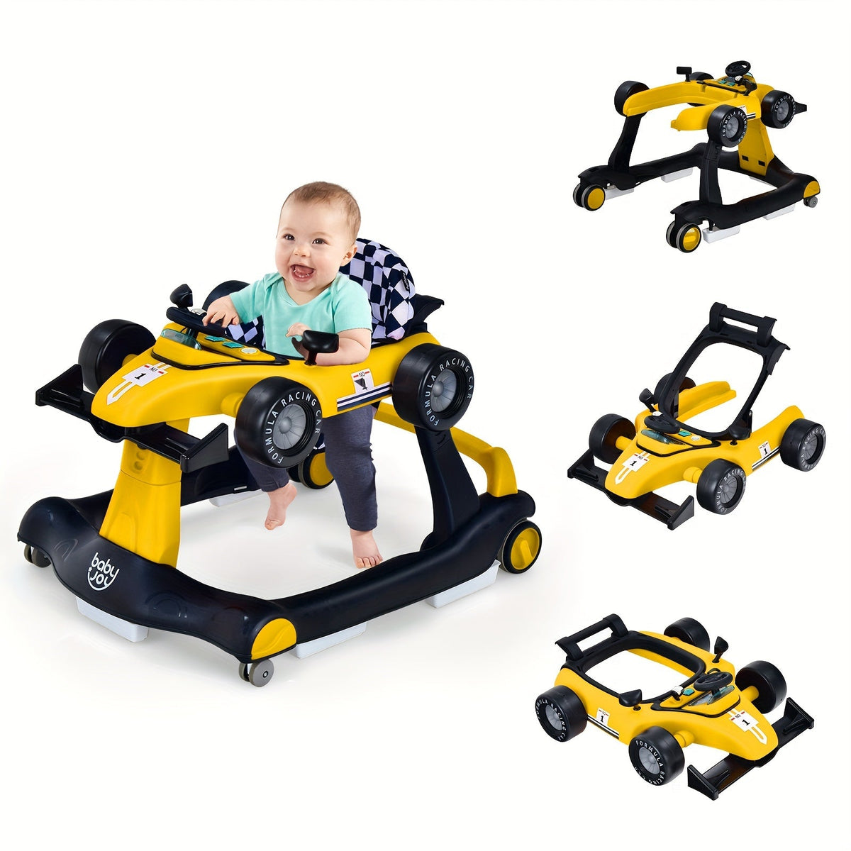 4-in-1 Collapsible Baby Walker with Activity Toy Tray & Adjustable Height – Sit-to-Stand Push Walker for Infants & Toddlers, Removable Washable Seat Pad, Safe - product image 16