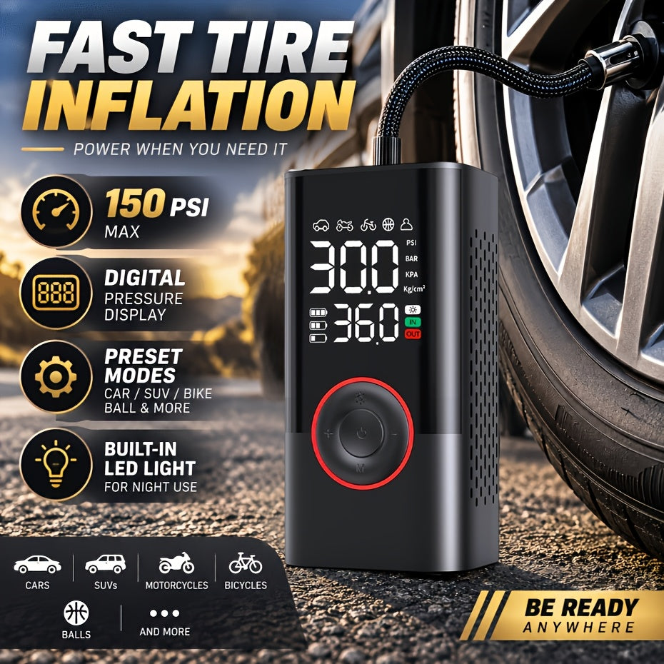 Portable Tire Inflator Air Compressor, Cordless Electric Bike Pump, Portable Tire Inflator with LCD Pressure Gauge and LED Light, Ideal for Cars, Bicycles - product image 6