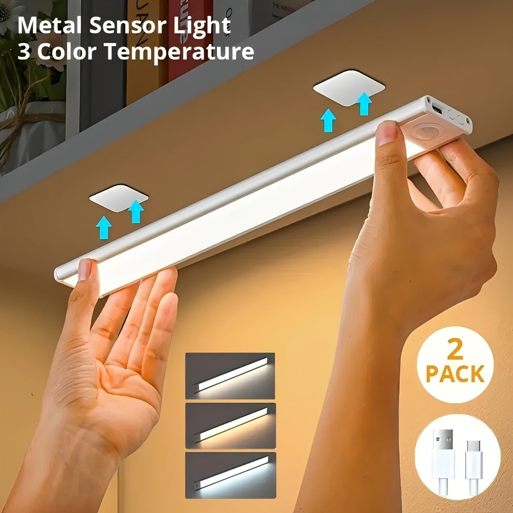 Motion Sensor Under Cabinet Lights 2 Pack | Wireless USB Rechargeable Dimmable 3 Color Temperatures Stick-On Magnetic LED Light for Kitchen Cabinet Wardrobe Stairs Cupboard - product image