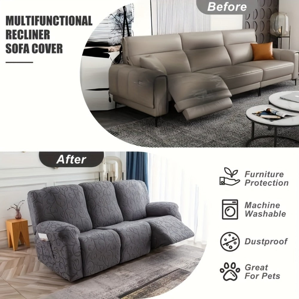 Chenille Recliner Sofa Cover 3 Seater High Stretch Thickened Hooked Fabric - Machine Washable Wear Resistant Couch Slipcover | Sand Color Light Grey Chocolate | Living Room Bedroom - product image 2