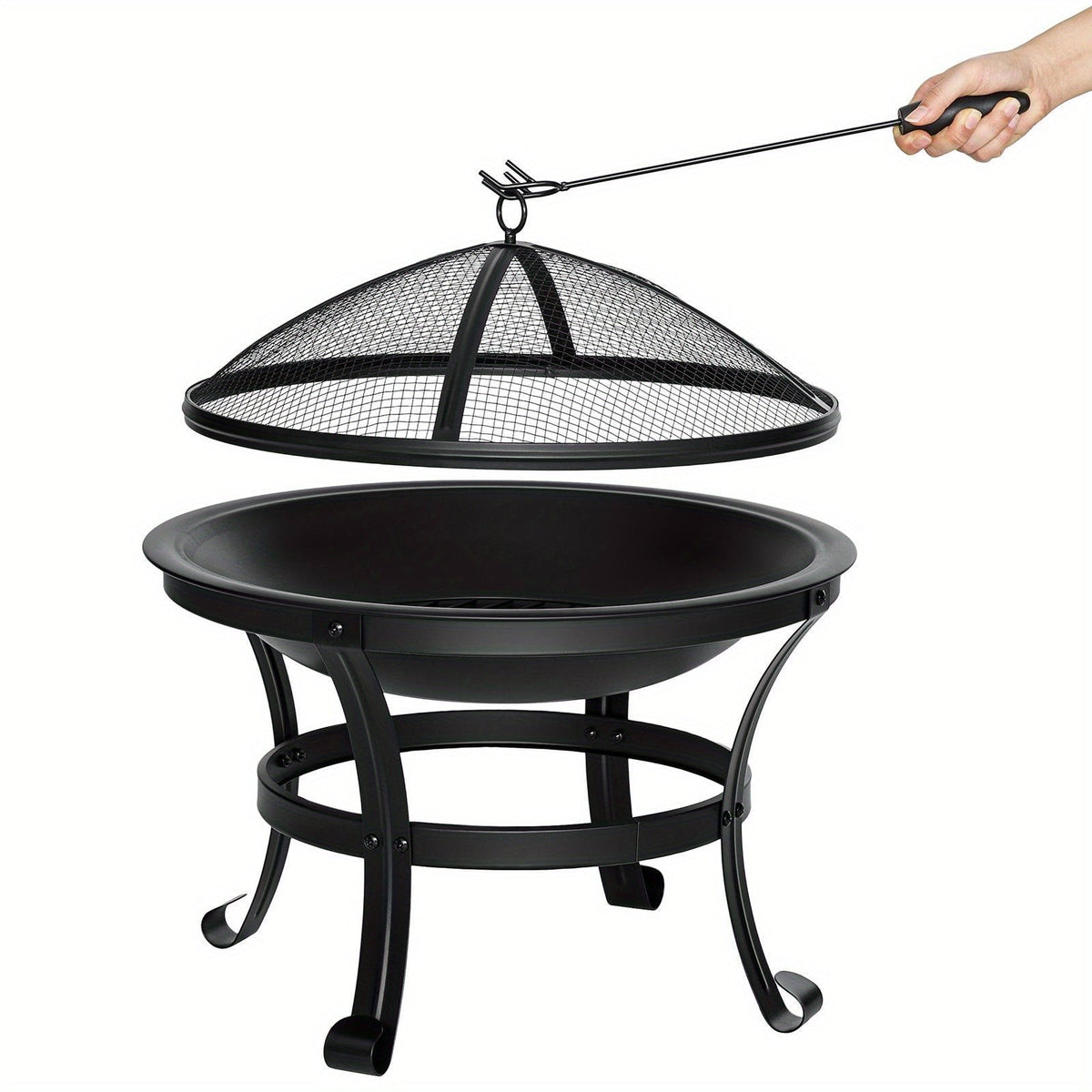 Wood Burning Fire Pit 22 Inch Portable Rust-Proof Steel Bowl with Mesh Spark Screen Log Grate Fire Poker for BBQ Camping Backyard Porch Deck Easy Assembly - product image 4