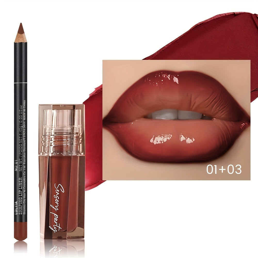 Lip Gloss Lip Liner Set Hydrating Water-Gloss Dewy Finish - 3D Precision Contour Matte Liner Moisturizing Plumping Lip Makeup Duo for Women All Skin Tones Daily Glam - product image 5