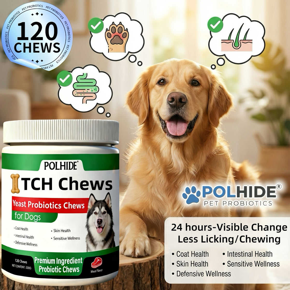 Dog Probiotic Chews 120 Count Heart-Shaped Soft Chews with Yeast & Meat Flavor – 120-Day Supply Pet Digestive Supplement Daily Wellness Chew – Supports Gut - product image 4