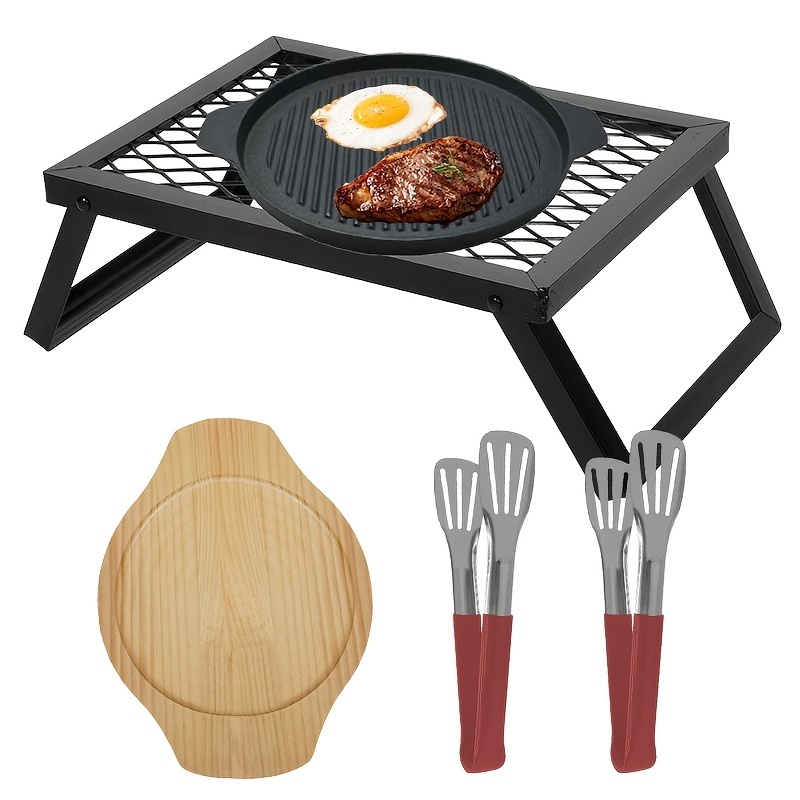 Portable Camp Grill with Legs & Clamps for Outdoor Cooking, Fire Pit Grill, Camping Grill Grate for Open Fire BBQ, Backpacking & Campfire Cooking | Campfire Grill Folding 16x12 Inch Heavy Steel