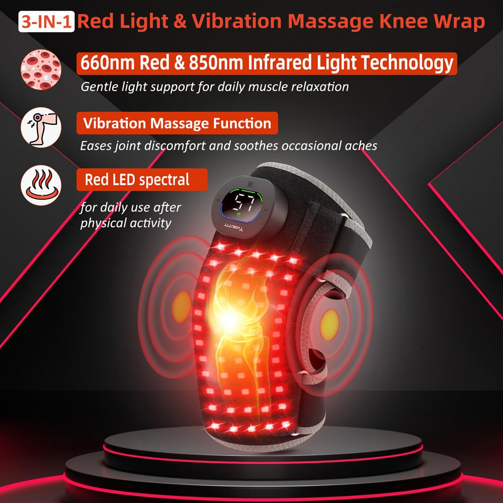 660nm & 850nm Infrared Light, 3 Massage Levels, 5 Light Modes, Joint Pain Relief & Muscle Recovery for Knee Elbow Shoulder with Extension Band – Red Light - product image