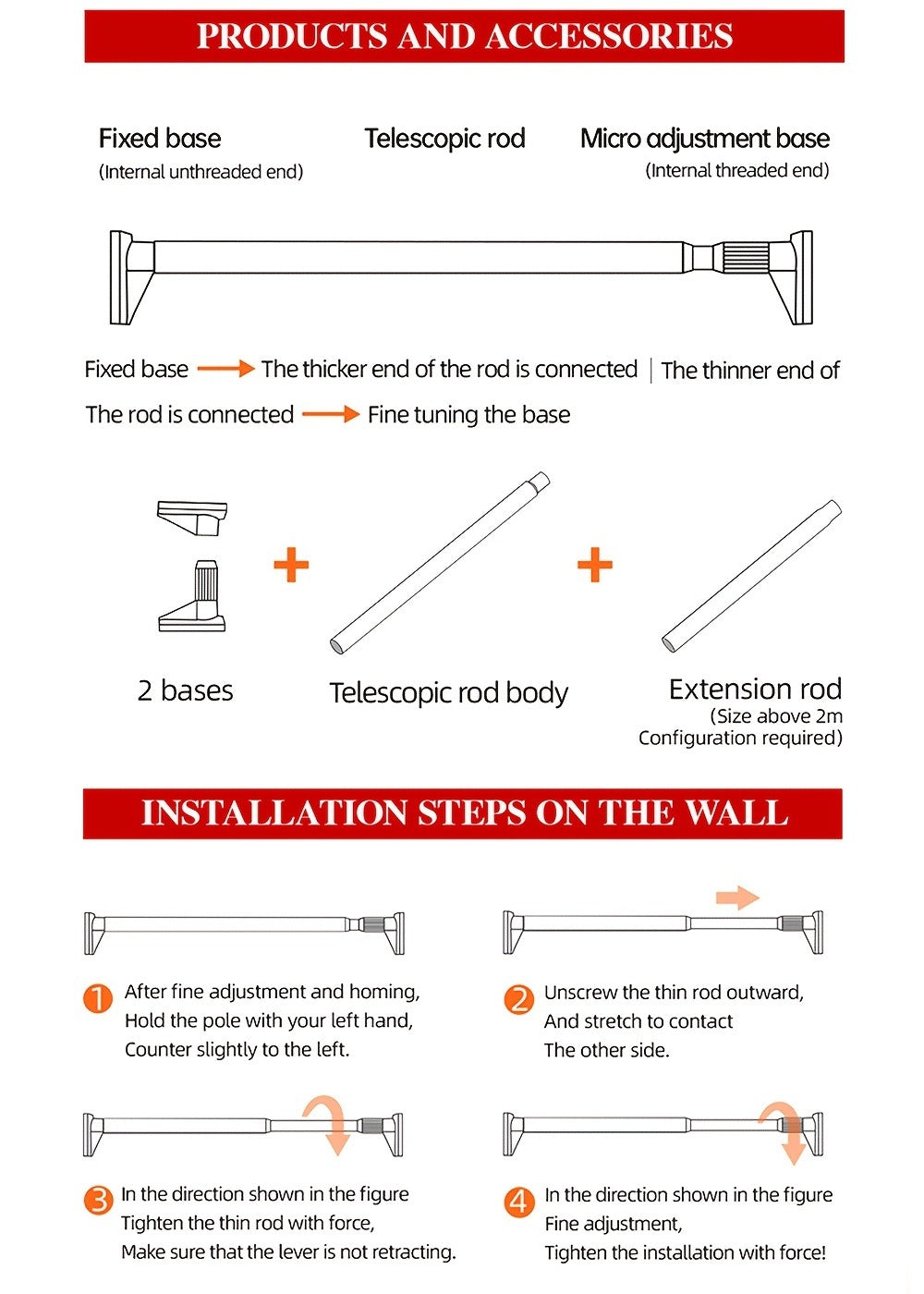 Telescopic Curtain Rod No Drill 15.75"-196.85" Adjustable Shower Curtain Rod 33mm for Large Windows - product image 40
