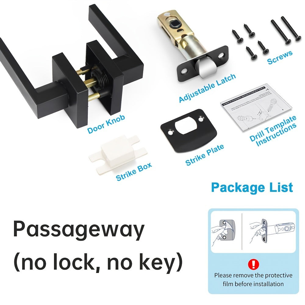 Matte Black Square Door Handle Set – Interior Passage Door Knob for Hall & Closet, Heavy-Duty Left & Right Hand Compatible, Modern Hardware - product image 11