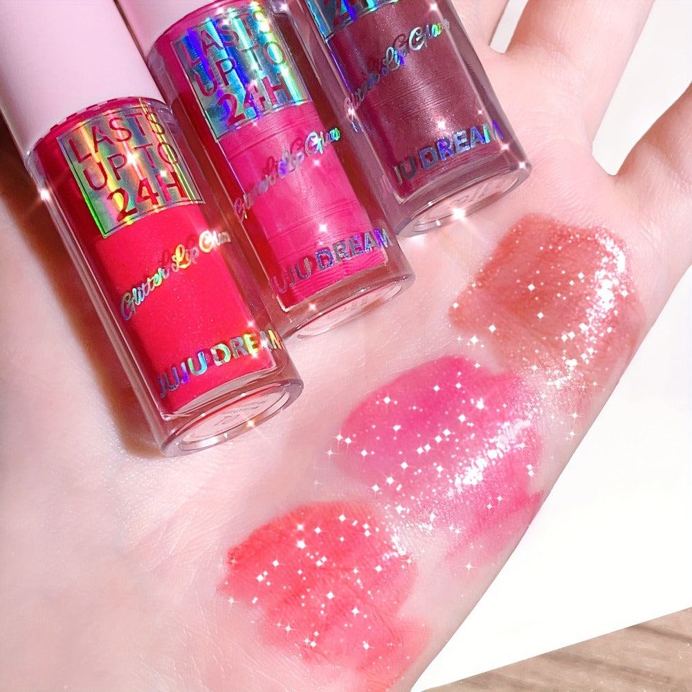 24H Waterproof Glitter Lip Gloss & Lip Stain Set 3PCS – Moisturizing Lip Oil Formula, Long-Lasting Smudge-Proof Glitter Shine in Berry Coral Pink Red Shades for Women All Skin Tone - product image 4