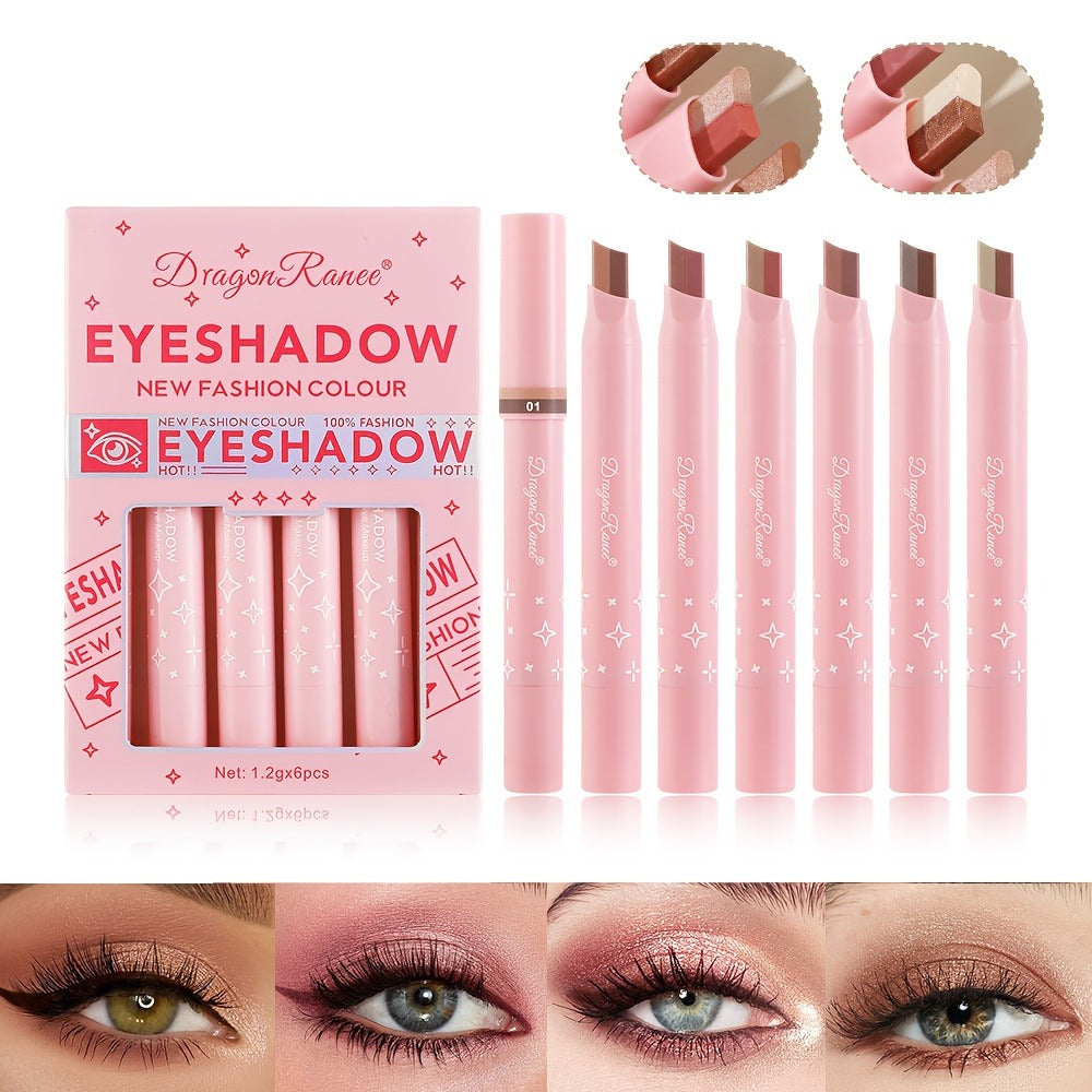 Dual-Color Eyeshadow Stick Set 6pcs Waterproof Two-Tone Eye Shadow Pencil – Smudge-Proof, Non-Fading, Blendable Shimmer & Matte Eye Makeup Kit for Women Beginners, Holiday Gift - product image 2