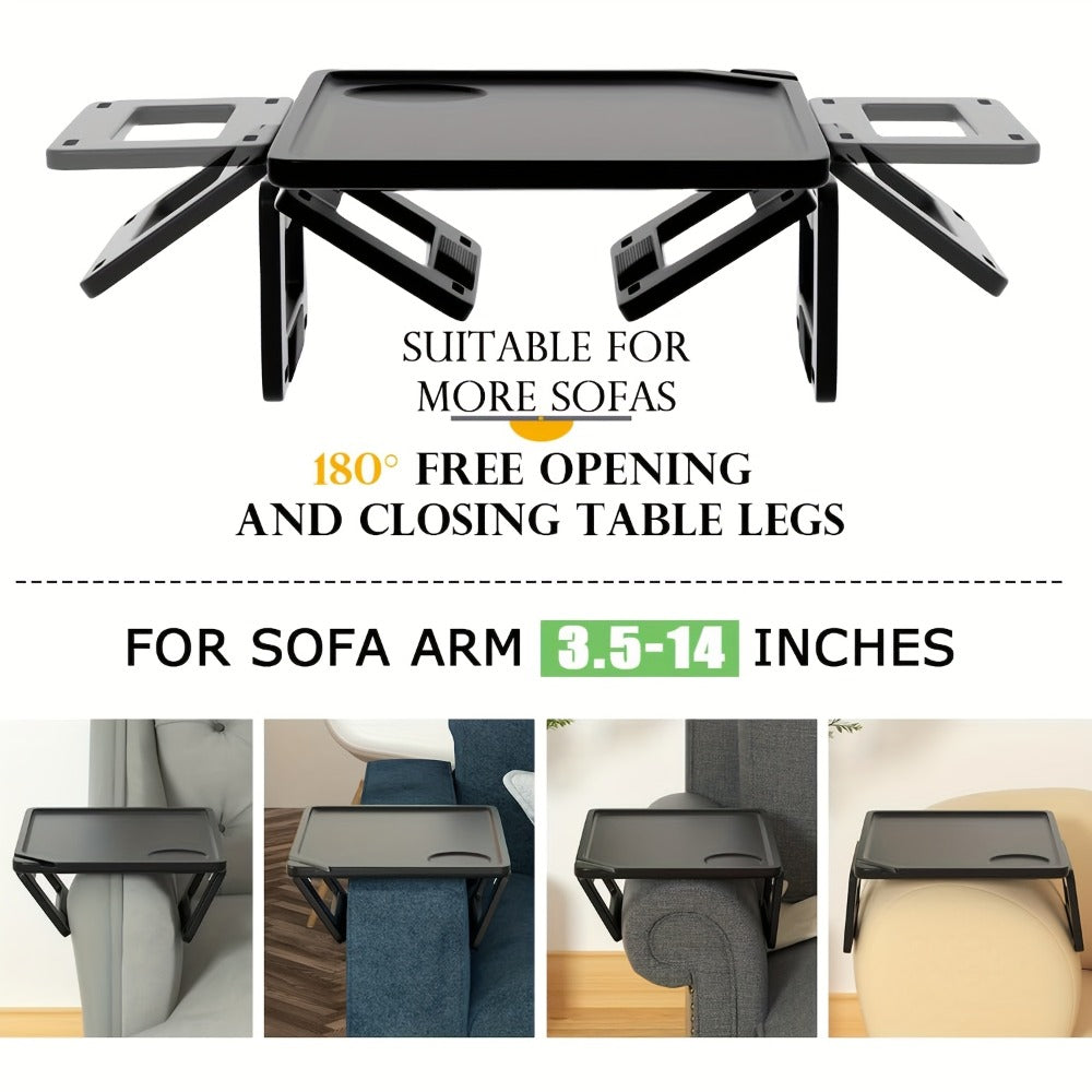 Bamboo Sofa Arm Tray with Folding Legs – Clip-On Couch Armrest Table for Snacks Drinks Remote Control Living Room Bedroom Breakfast Tray Natural Rectangular - product image 2