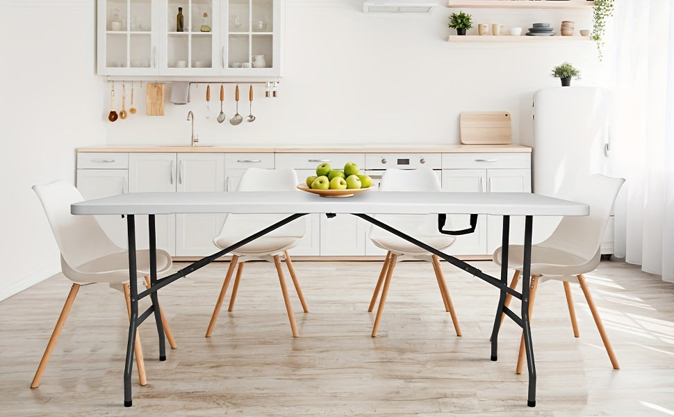 4ft/6ft Plastic Folding Table, Portable Dining Table Indoor Outdoor with Carrying Handle, Locks, Picnic Table -White - product image 14