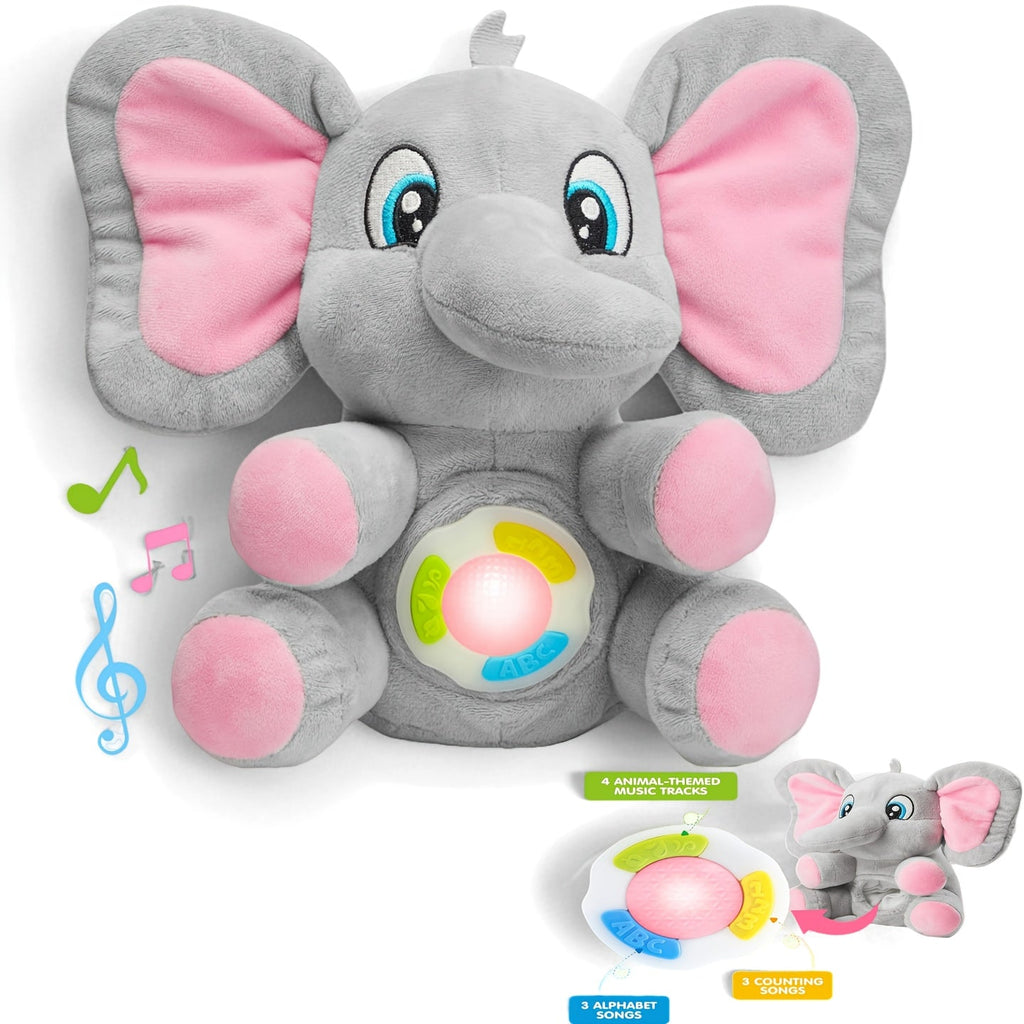Plush Musical Elephant Baby Toy with Music & Lights | Soft Stuffed Animal Sensory Toy for Infants 6+ Months, Cuddly Light Up Elephant Comfort Toy, Christmas & Birthday Gift for Baby Boys & Girls