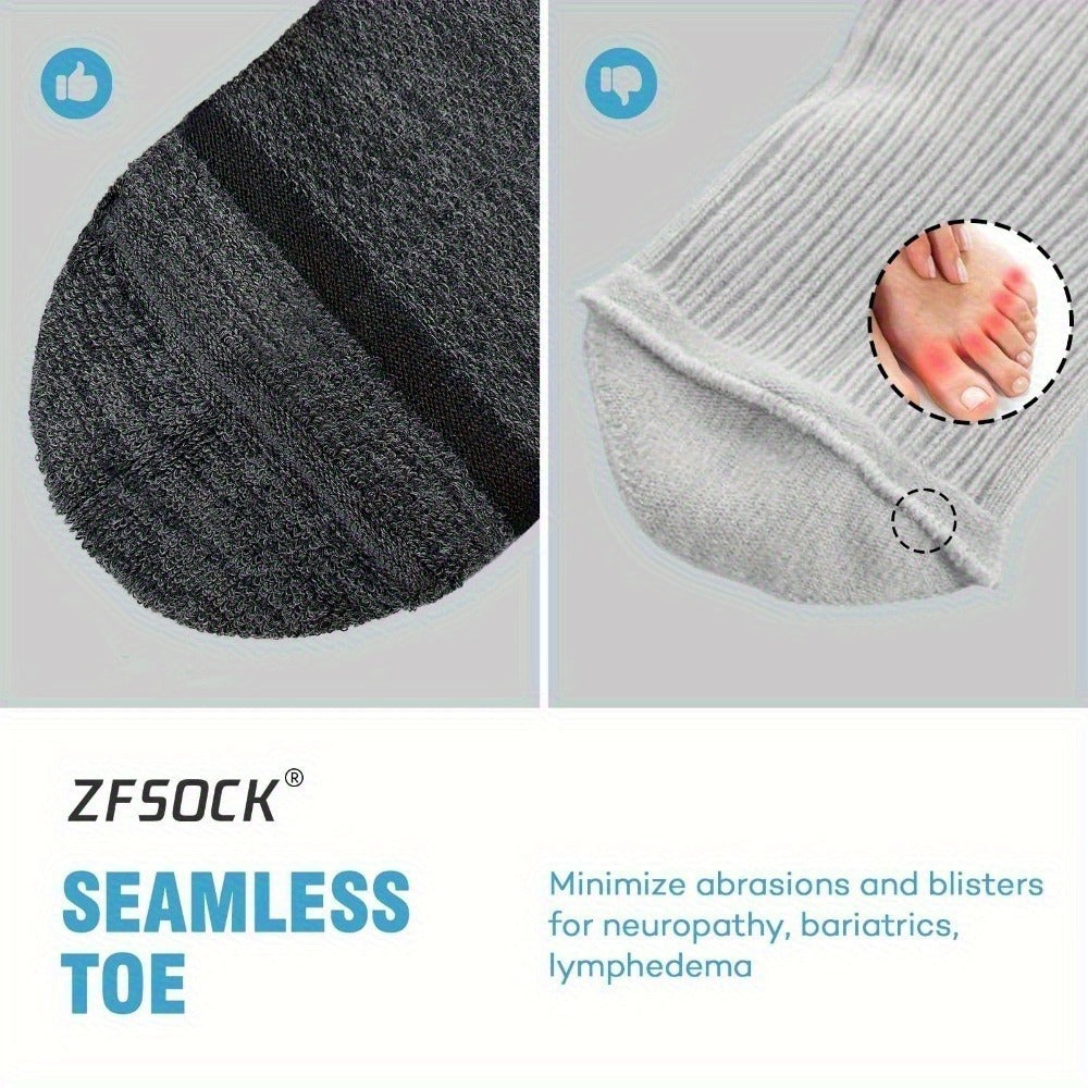 Wide Calf Socks 5 Pairs Loose Top Non-Binding Breathable Crew Socks for Men Women Plus Size Large Leg Edema Varicose Veins Comfort Fit M L Mixed Black - product image 7