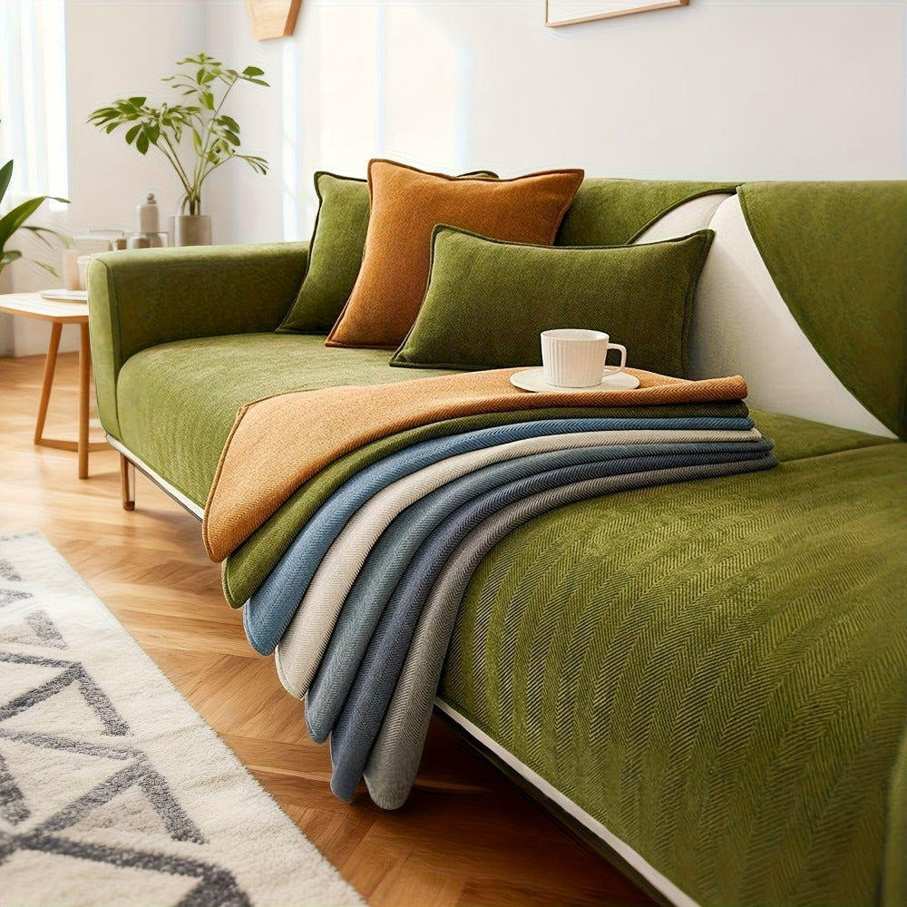 Chenille Ribbed Sofa Cover - Pet Friendly Non-Slip Machine Washable Soft Stretch Slipcover for 1-4 Seater Sectional Sofa Living Room Bedroom Office, 9 Colors - product image