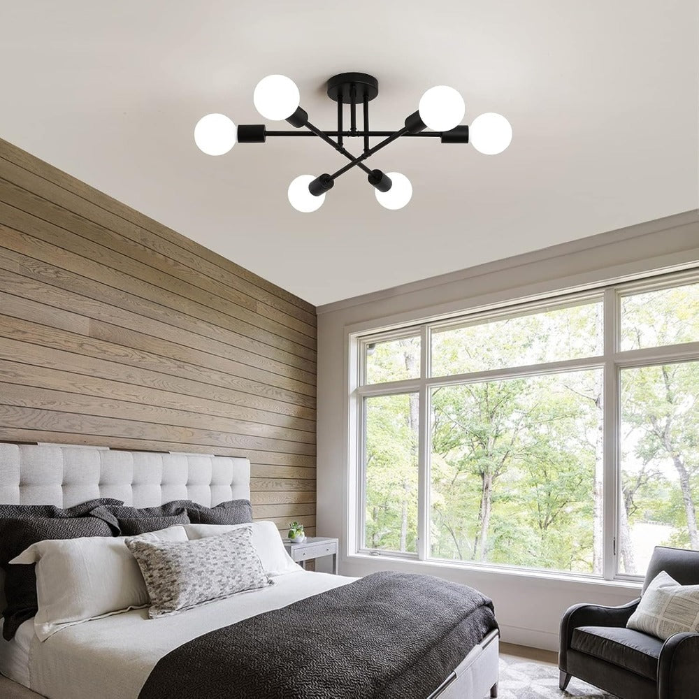 Sputnik Chandelier 6-Light Black Industrial Ceiling Light Fixture Semi Flush Mount for Bedroom Dining Room Living Room Kitchen - product image 8