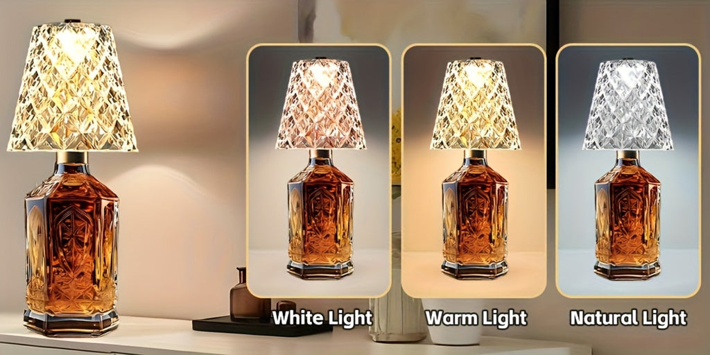 Wireless Wine Bottle Lamp – USB Rechargeable Acrylic Crystal Shade, 3-Color Touch Control Smooth Dimming, 2000mAh Cordless Bottle Light for Bar Decor, Home, Kitchen, Party & Table  - product image 9