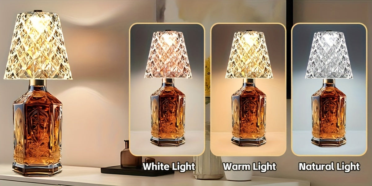 Wireless Wine Bottle Lamp – USB Rechargeable Acrylic Crystal Shade, 3-Color Touch Control Smooth Dimming, 2000mAh Cordless Bottle Light for Bar Decor, Home, Kitchen, Party & Table  - product image 9
