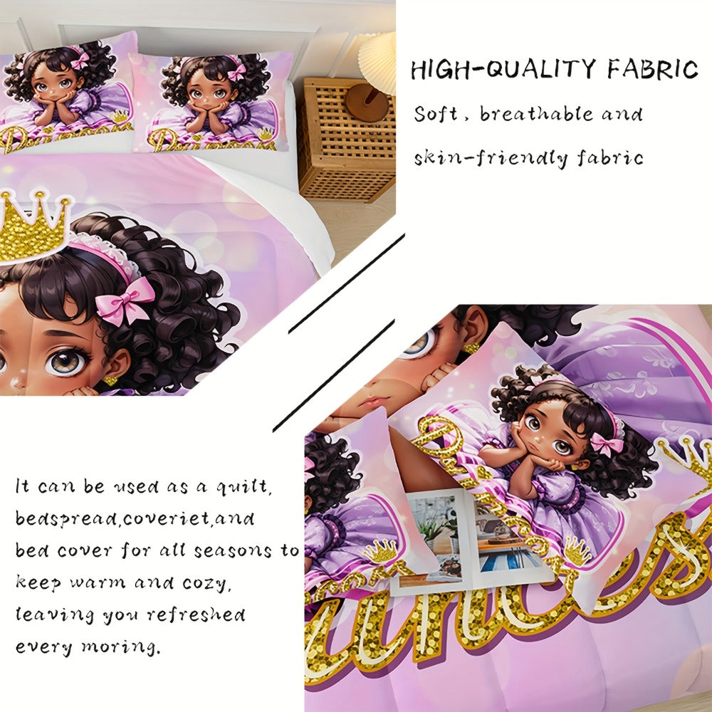 Comforter Set Queen Pink Princess Bedding Set 3 Piece Cute Floral Printed Bed Comforter with 2 Pillow Cases Soft Breathable Polyester All Season Bedding for Home Dorm Bedroom Decor - product image 6