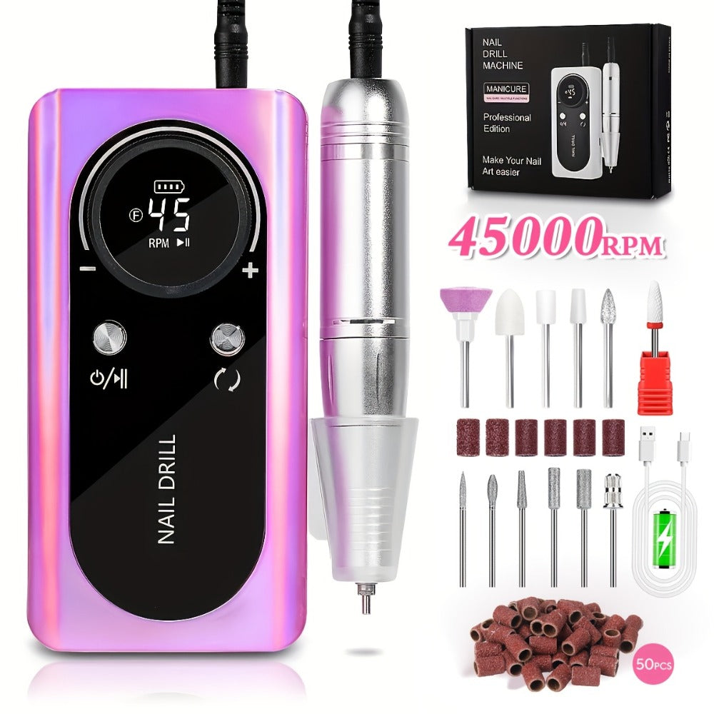 Low Noise Nail Drill Machine 45000RPM Rechargeable with LCD Display — Quiet Electric E-File for Gel Polish Acrylic Natural Nails, Professional Cordless Nail Sander for Home & Salon - product image 5
