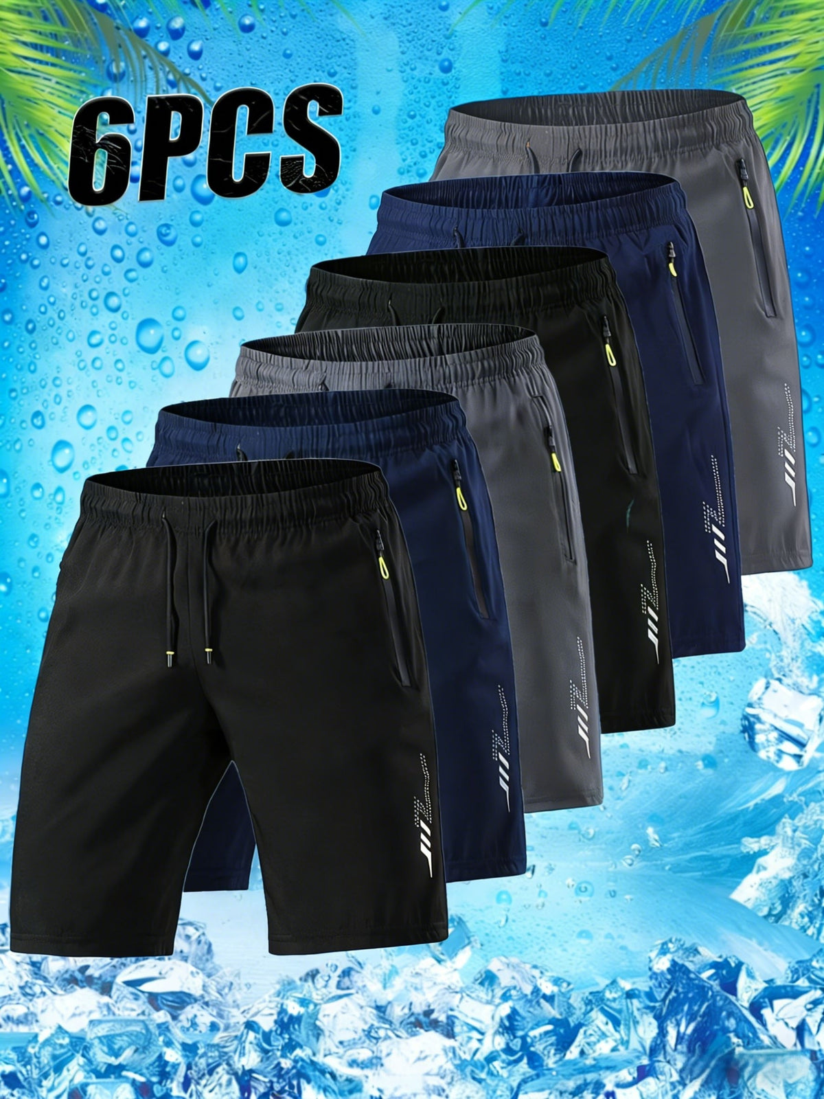 6pcs Of Men's Lightweight Summer Athletic Shorts - Breathable, Moisture-wicking, and Quick-drying; Solid Colors With Zippered Pockets; Suitable For Both Sports - product image 9