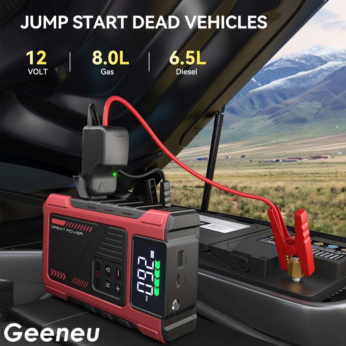 9-in-1 Portable Jump Starter with Air Compressor, 12V Car Battery Jump Starter, Portable Car Battery Charger, Fits 2.11gal Gas/ 1.72gal Diesel Fast Car - product image 2