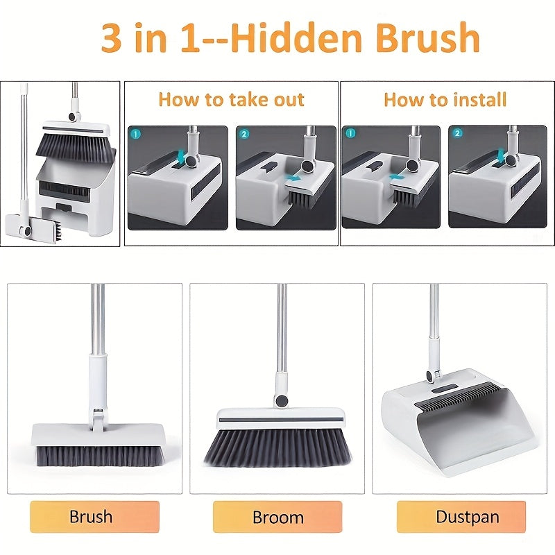 4In1/3In1/2In1 Upright Broom and Dustpan Combo, Long Handle Floor Sweeping Brush Set with Comb Teeth Dustpan, Garbage Bag Holder, Indoor Outdoor Cleaning Kit - product image 6