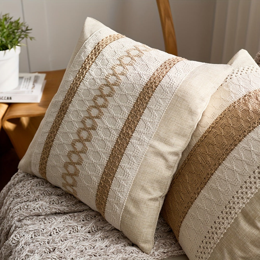 Throw Pillow Covers 2 Pack Boho Geometric Brown Beige 18x18 – Bohemian Decorative Pillow Cases with Zipper Closure – Soft Polyester Cushion Covers for Sofa Couch Bedroom Living Roo - product image 6