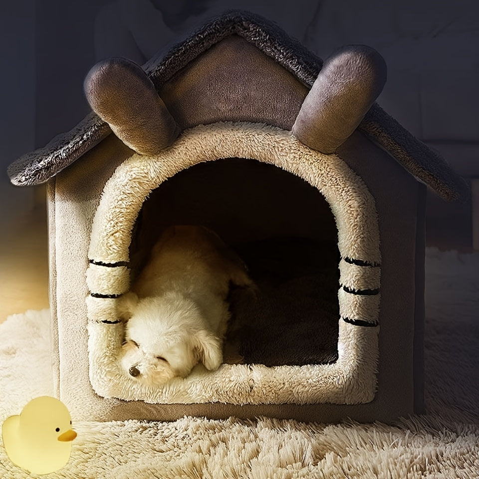 Detachable Soft Polyester Cat Nest, Cozy Winter Indoor Cat Bed, Classic Gray & White Design, Large Size 19" x 15" x 18" – Cat Cave Bed Washable Pet House for - product image 3