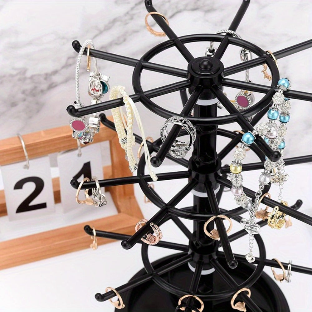 Rotating Jewelry Stand 2-Tier Black – Necklace Bracelet Earring Organizer Display Rack, Plastic Hanging Jewelry Tower for Dressing Table Counter, Keychain Holder, No Electricity Ne - product image 9