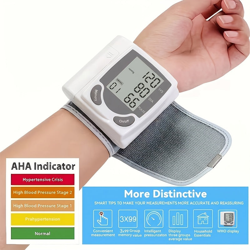 Automatic Wrist Blood Pressure Monitor with Large LCD Screen - Digital Blood Pressure Cuff with Hypertension Detector, Heart Rate & Pulse Meter